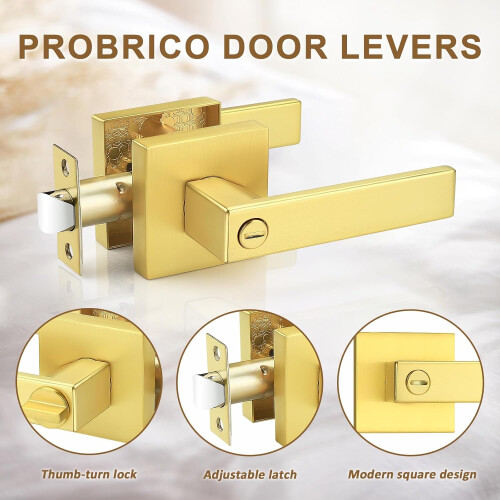 Set of 3 Gold Square Door Lock Sets 2