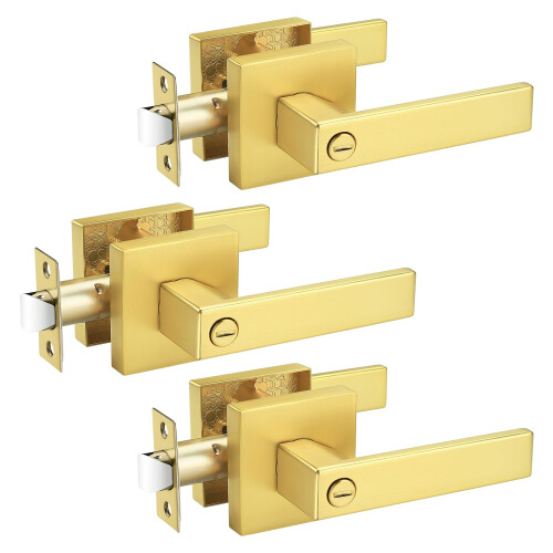 Set of 3 Gold Square Door Lock Sets