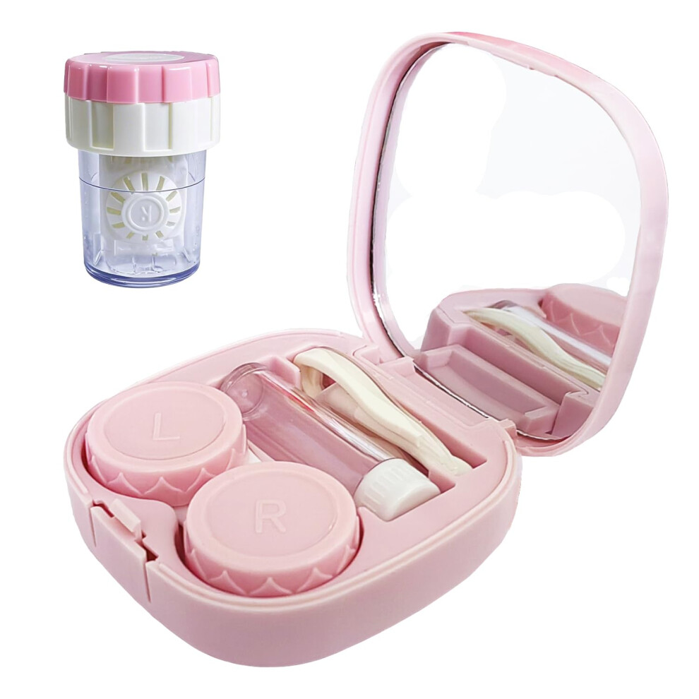 Pink Contact Lens Case Kit With Cleaner Washer, Contact Lenses Applicator Removal Tool Kit With Mirror Solution Bottle For Daily And Outdoor Use(Pink)