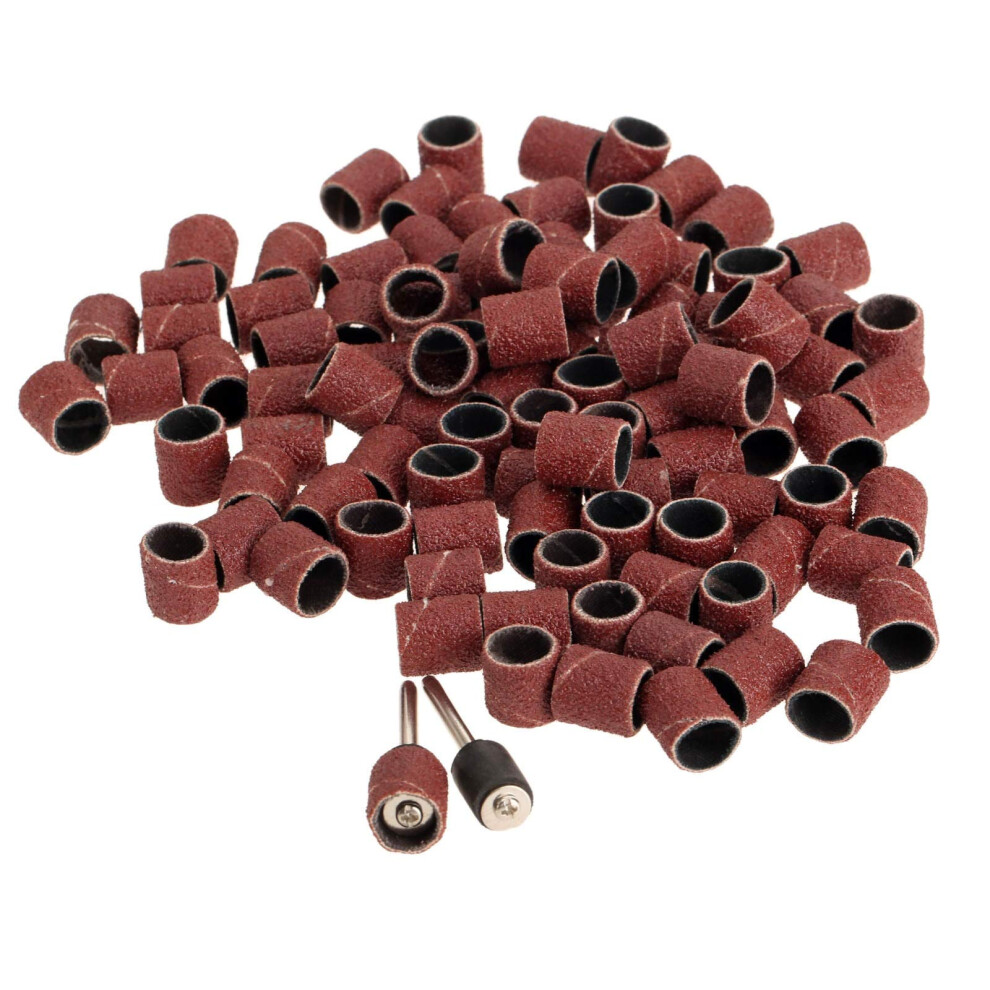 Grinding And Polishing Head 100Pcs Grit 80# 9.5Mm Drum Sanding Kit +2Pcs Sanding Band 3.17Mm Sand Mandrel For Rotary Tool Nail Drill Bits Accessories 940534635975