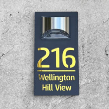 Solar House Sign Led Modern Door Number Plaque Laser Cutting Contemporary House Plate (black and gold)