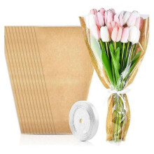 50 PCS Flower Bouquet Wrapping Paper, Kraft Paper Florist Wrap Bags Floral Arrangement Supplies for Wedding,Valentine