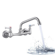 Wall Mount Commercial Sink Faucet 8' 360Roation Swivel Spout, 2 Handles Center Wall Mount Kitchen Faucet