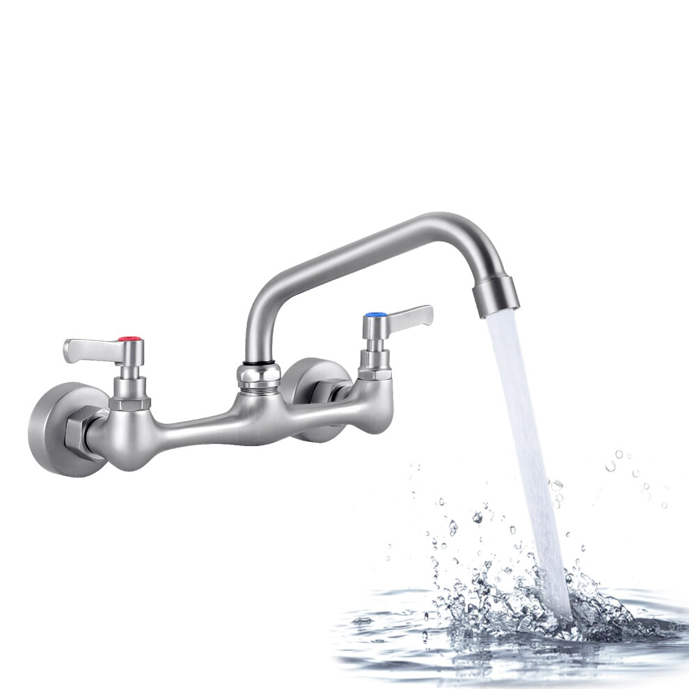 Wall Mount Commercial Sink Faucet 8' 360Roation Swivel Spout, 2 Handles Center Wall Mount Kitchen Faucet