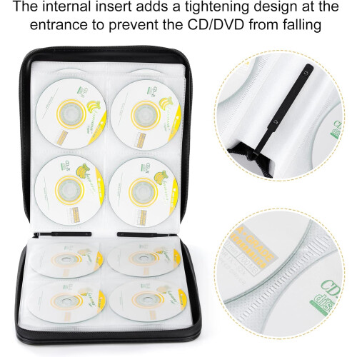 DVD Storage CD Case Holder: 160 Capacity CD Sleeves Black Disc Cases Binder for Car 2