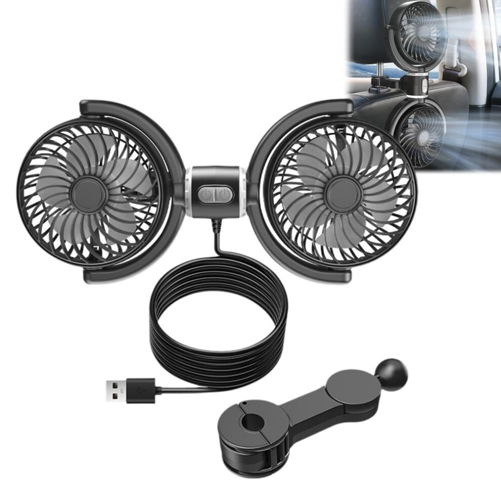 Silent Usb Car Cooling Fans For Backseat,Dual Head Car Fan For Kids 3 Speeds 820064736574
