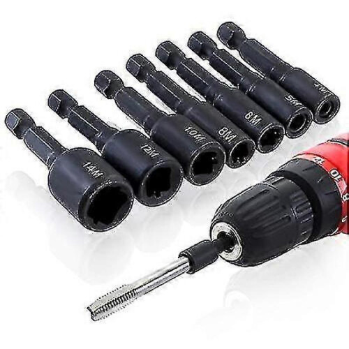 Exclent 7pcs M4-m14 Tap Socket Adapter 1/4 Inch Hex Shank Machine Tap Square Thread Driver Adapter for Electric Drill