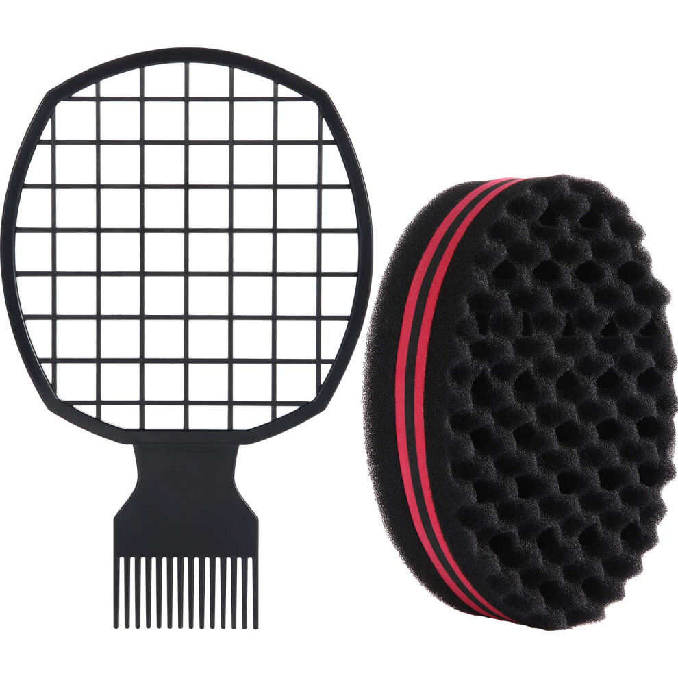 Unisex Black 2 Pieces Afro Twist Hair Comb With Twist Wave Barber Tool Hair Brush Wave Curl Brush Comb For Coils Natural(Black)