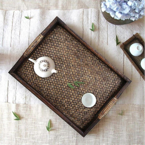 Serving Tray, Wooden Breakfast Tray, Decorative Coffee Table,Rectangular Wooden Tray with Handle 2