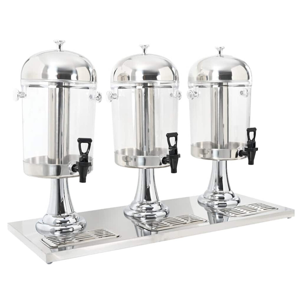 Vidaxl Triple Juice Dispenser Stainless Steel 3X8 L Drink Serving Pitcher