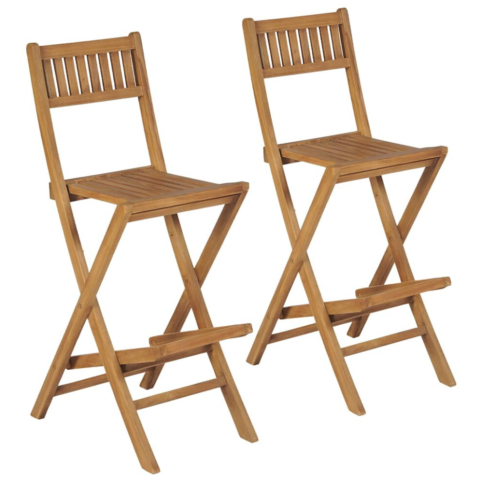 vidaXL 2x Teak Outdoor Bar Stools 39.5x61x114cm Garden Folding Chair Seat
