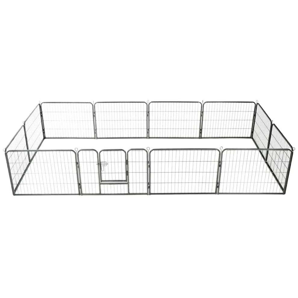 vidaXL Dog Playpen 12 Panels Steel 80x60cm Black Enclosure Run Cage Kennel