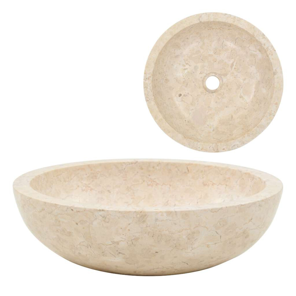 Vidaxl Sink 40X12cm Marble Cream Bathroom Natural Stone Wash Bowl Basin Unit