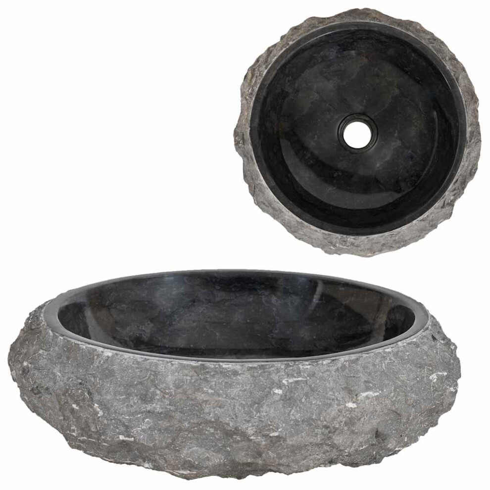 Vidaxl (Black) Sink 40X12cm Marble Bathroom Natural Stone Bowl Basin Unit Black/Cream