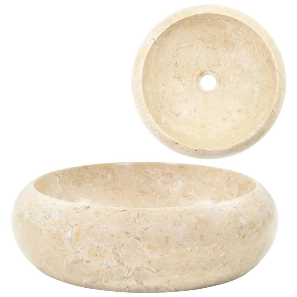 Vidaxl Sink 40X12cm Marble Cream Round Bathroom Natural Stone Wash Bowl Basin