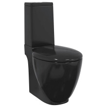 vidaXL Ceramic Toilet with Black Soft-Close Seat, Back Outlet, Dual-Flush 3/6L, 65x38.5x84.5 cm - 140298