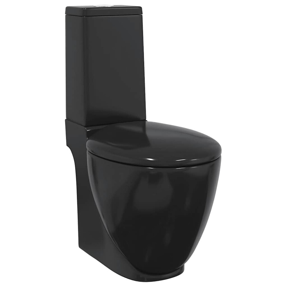 vidaXL Ceramic Toilet with Black Soft-Close Seat, Back Outlet, Dual-Flush 3/6L, 65x38.5x84.5 cm - 140298