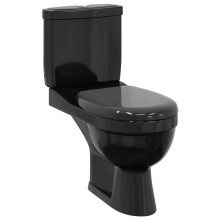 vidaXL Toilet With Cistern Black Bathroom Seat Wall Faced Soft Close Flush