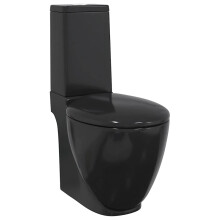 vidaXL WC Ceramic Toilet Bathroom Round Toilet Bottom Water Flow Black Bidet