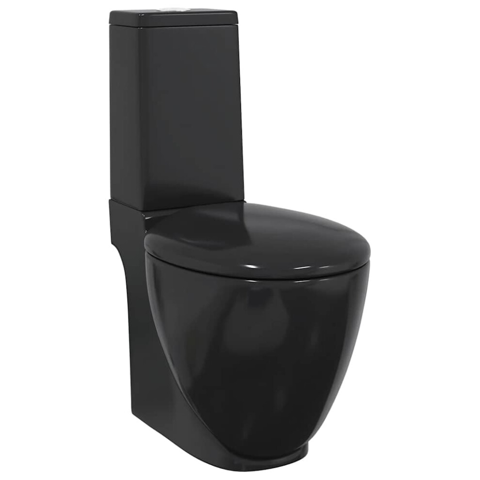 Vidaxl Wc Ceramic Toilet Bathroom Round Toilet Bottom Water Flow Bidet Black