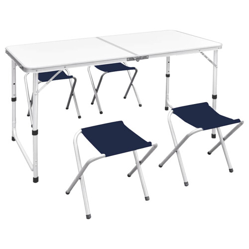 VidaXL vidaXL Foldable Camping Table Set with 4 Stools Height Adjustable Picnic Table