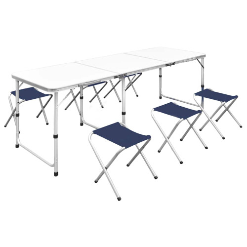 VidaXL vidaXL Foldable Camping Table Set 6 Stools Height Adjustable 180x60cm Hiking