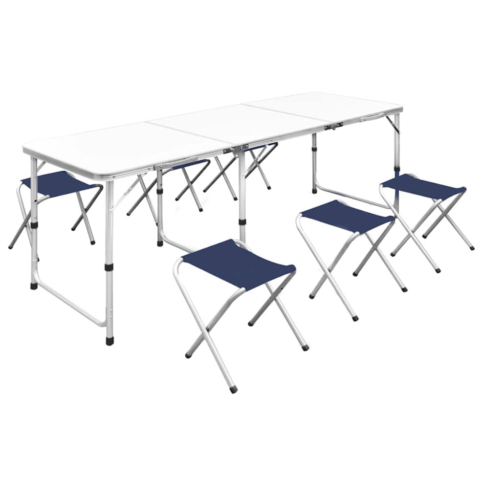 vidaXL Foldable Camping Table Set 6 Stools Height Adjustable 180x60cm Hiking