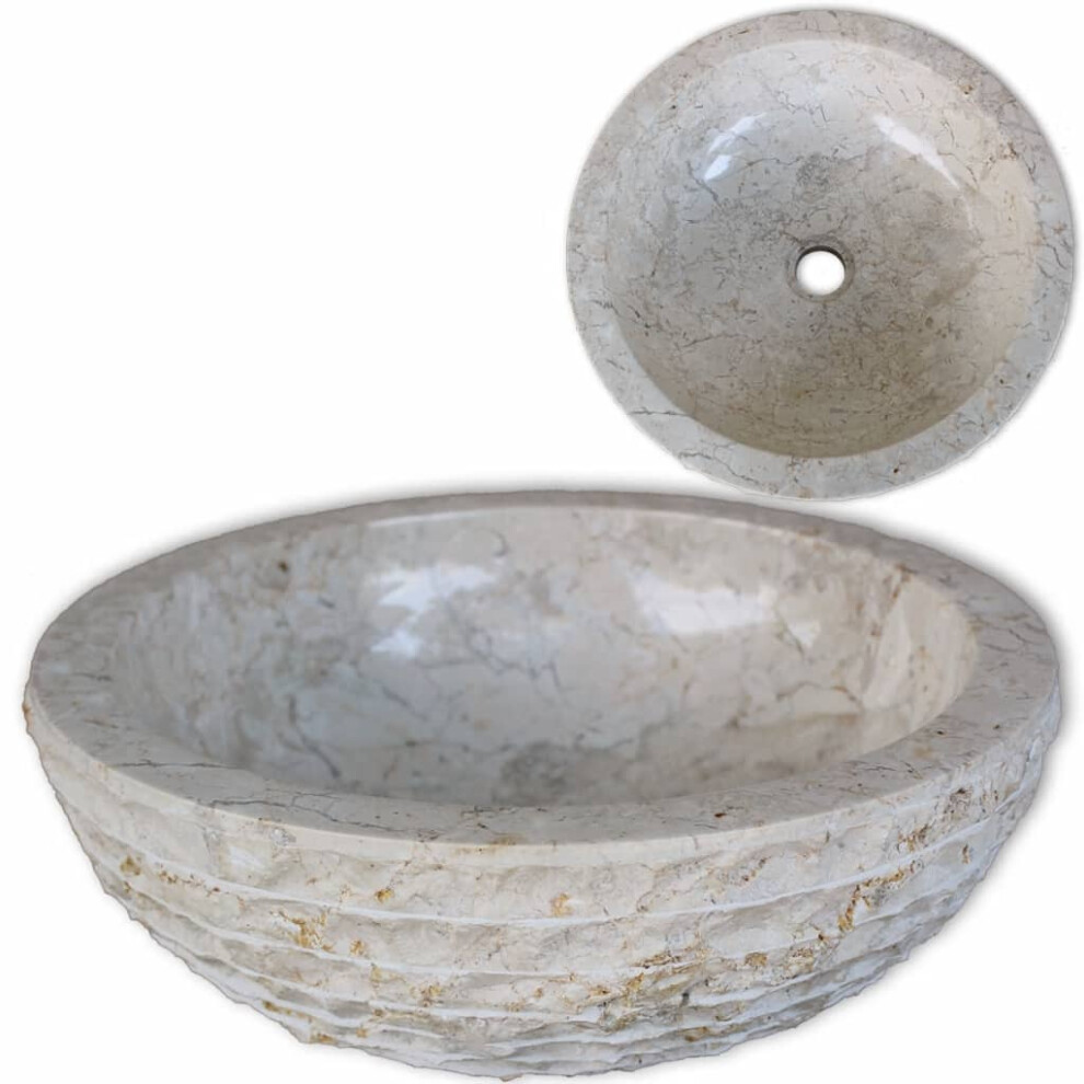 vidaXL Basin Marble 40cm Cream Bathroom Washroom Sink Washing Bowl Furniture
