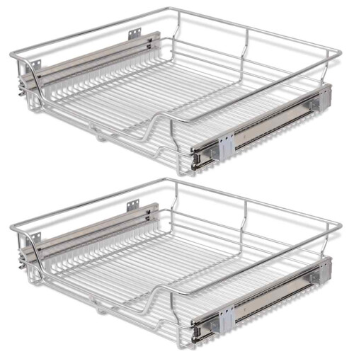 VidaXL vidaXL 2x Pull-Out Wire Baskets Silver 600mm Kitchen Utensil Holder Rack Unit