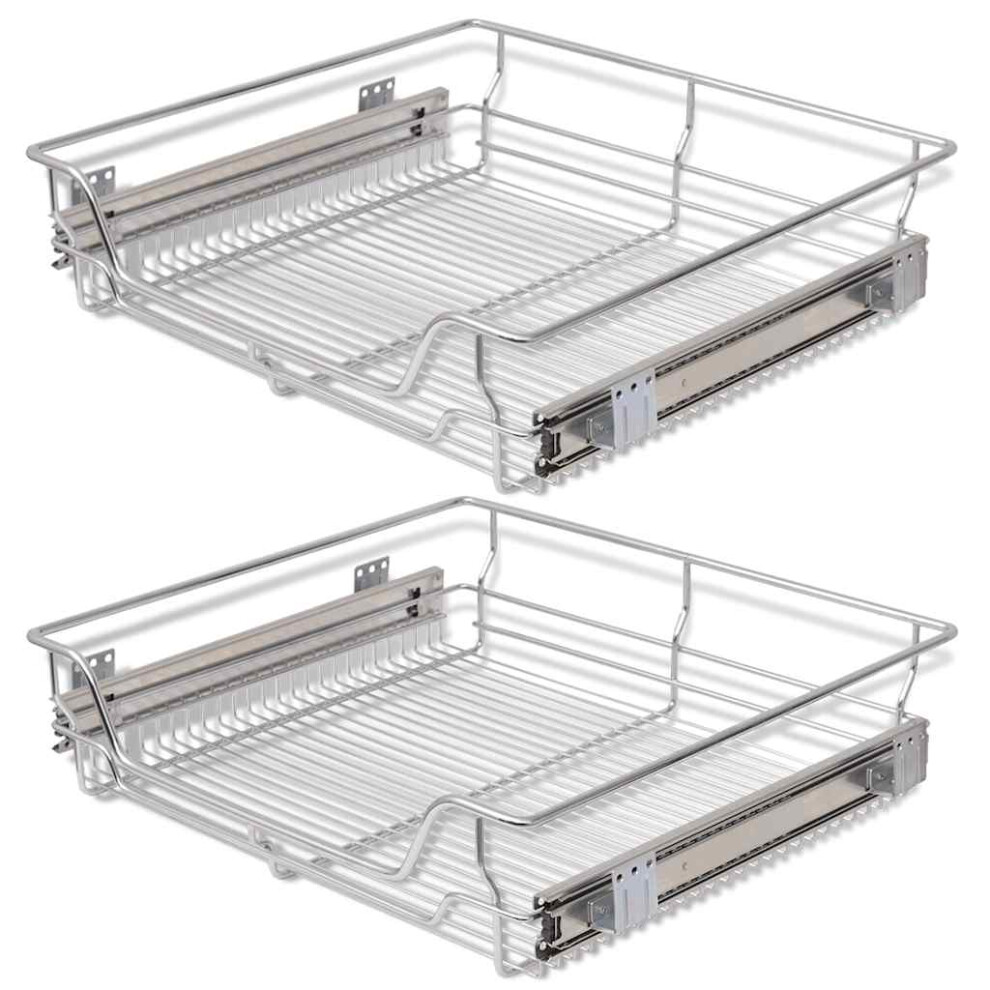 vidaXL 2x Pull-Out Wire Baskets Silver 600mm Kitchen Utensil Holder Rack Unit-image-OPC-PD8J6B-NEW