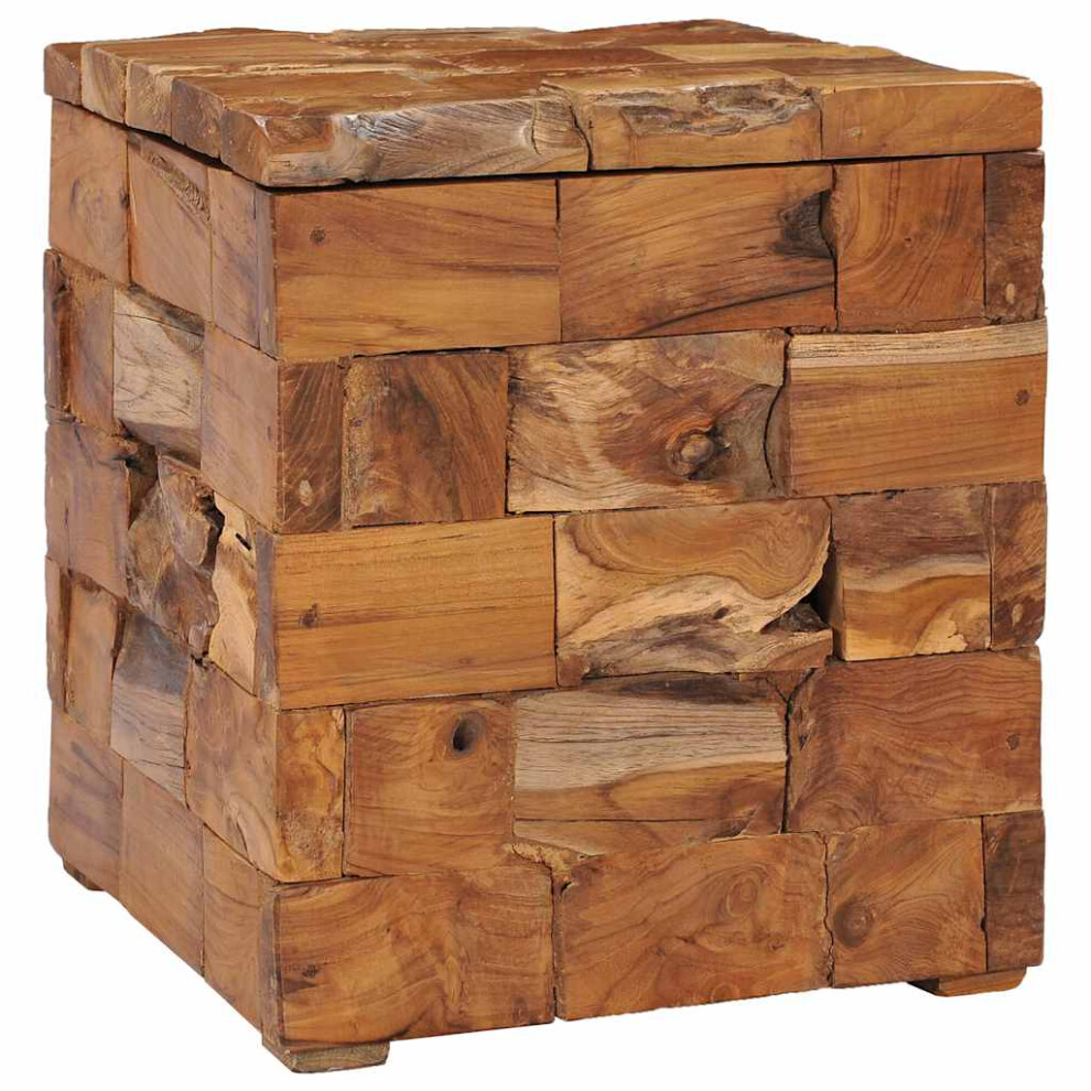 Vidaxl Solid Teak Wood Storage Stool Rustic Charm Home Hallway Wooden Stool