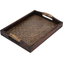 Serving Tray, Wooden Breakfast Tray, Decorative Coffee Table,Rectangular Wooden Tray with Handle
