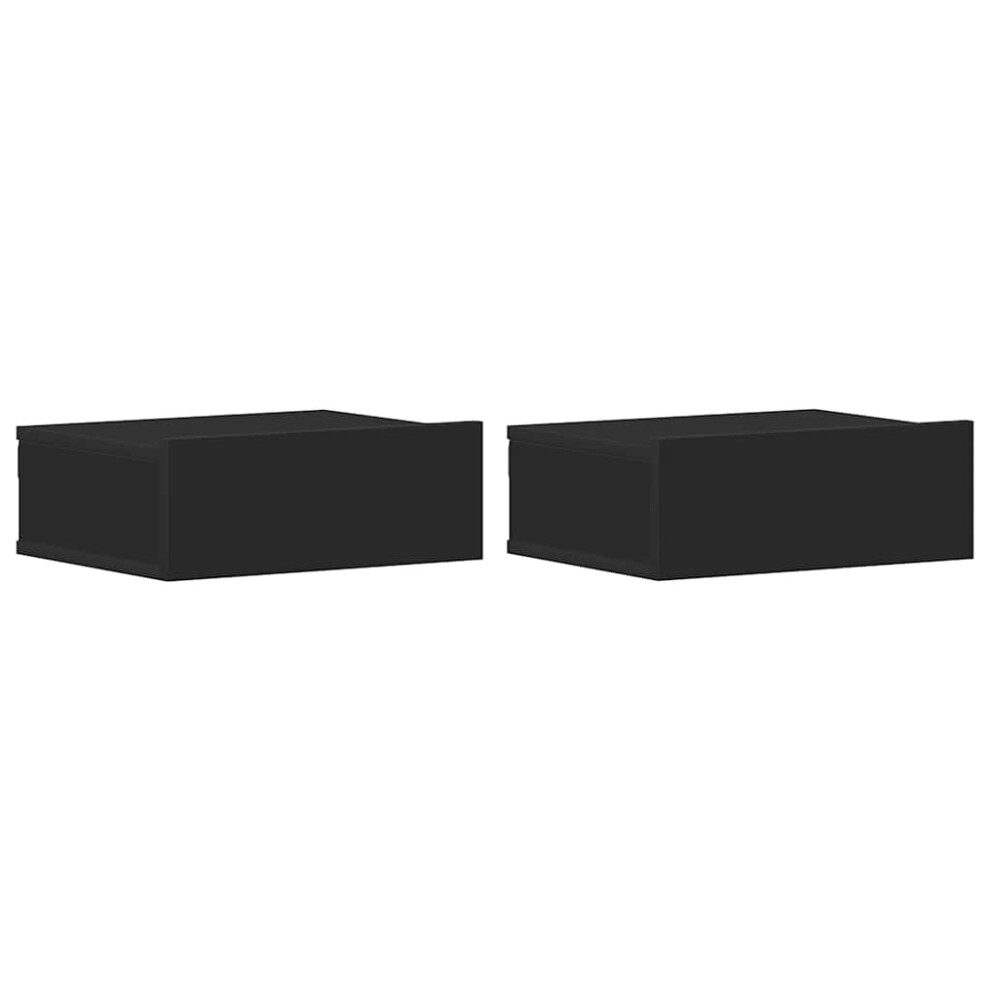 Vidaxl 2X Floating Nightstand Black Engineered Wood Wall-Mounted Bedside Shelf