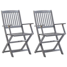 vidaXL 2x Solid Acacia Wood Folding Outdoor Chairs Garden Dining Furniture