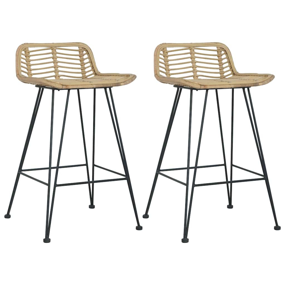 vidaXL 2x Bar Chairs Rattan Natural Armchairs Bedroom Seats Home Lounge Couch