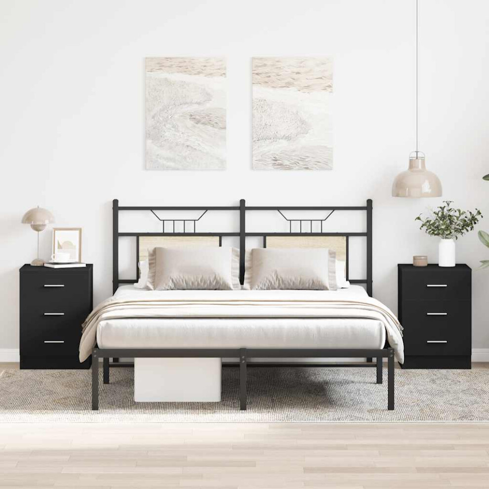 vidaXL 2x Bedside Cabinet Black Engineered Wood Bedroom Nightstand Couch Table