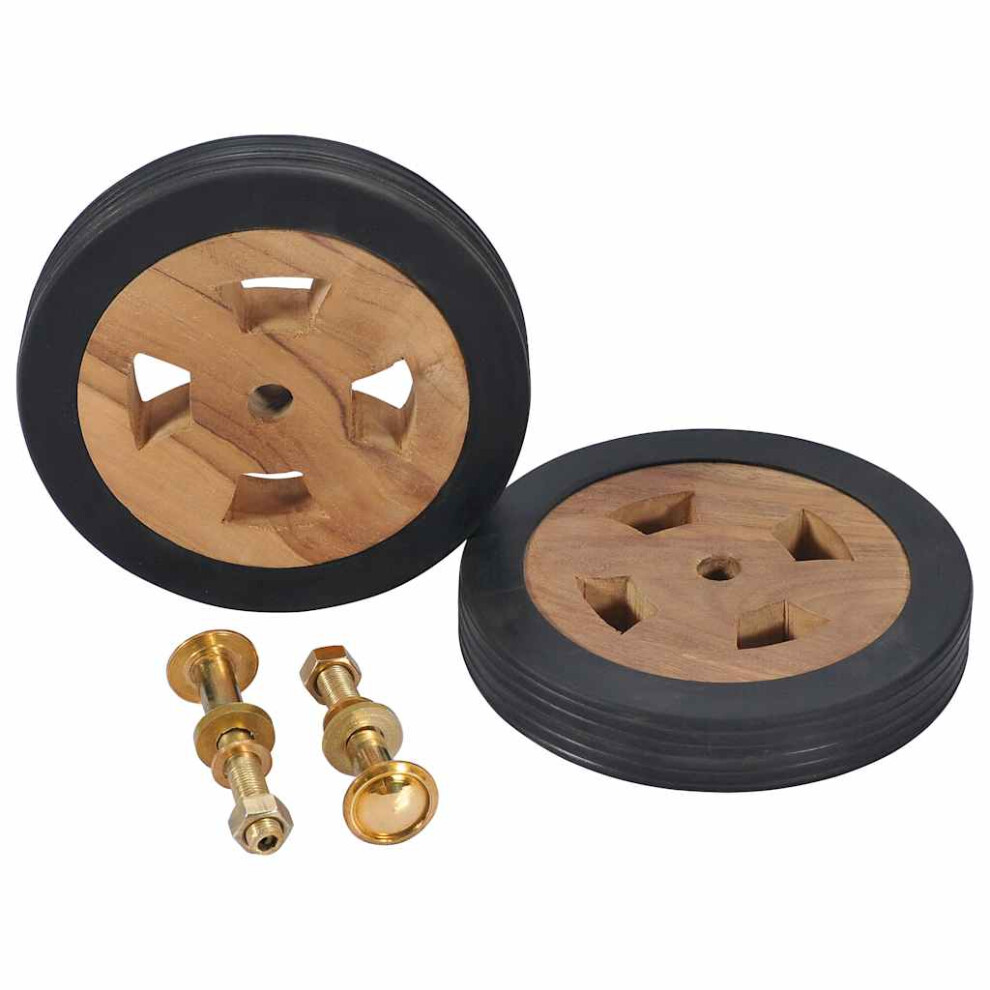 vidaXL 2x Solid Teak Wood Sunlounger Spare Wheels - 16 cm Racing Rim Style Rubber Edge