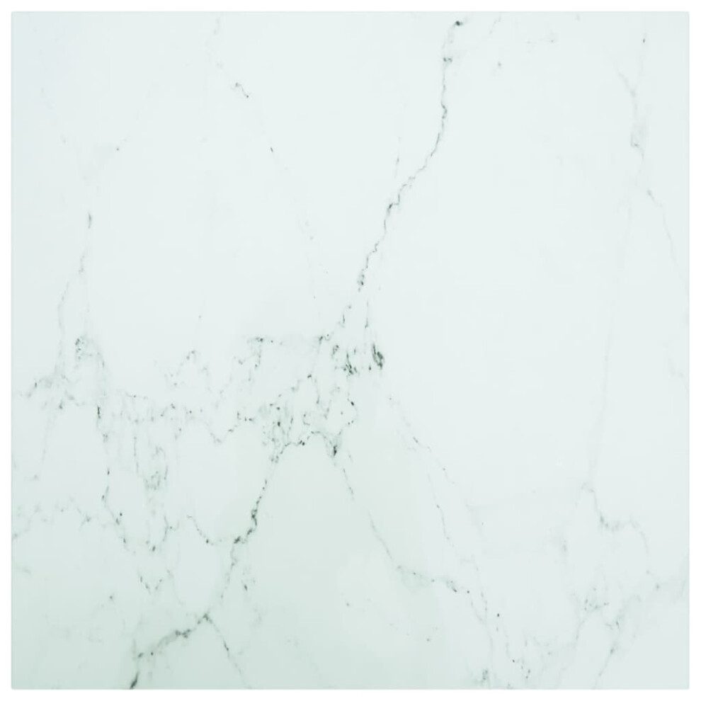 Vidaxl Table Top White Tempered Glass With Marble Design Dining Table Top Set