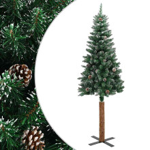vidaXL Slim Christmas Tree with Real Wood and White Snow Green Holiday Deco
