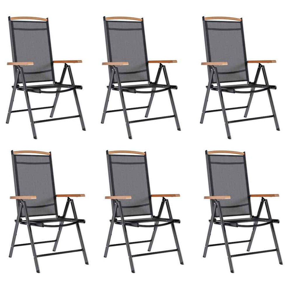 Vidaxl 6X Folding Garden Chairs Textilene Adjistable Reclining Seats Black