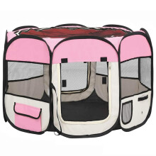 vidaXL Faltbarer Welpenlaufstall mit Tragetasche Rosa 90x90x58 cm