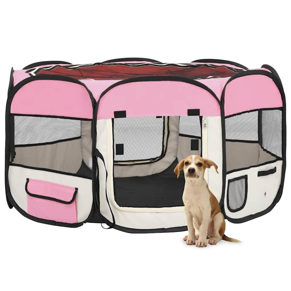 Vidaxl Foldable Dog Playpen With Carrying Bag Pink 125X125x61 Cm Pet Run Cage