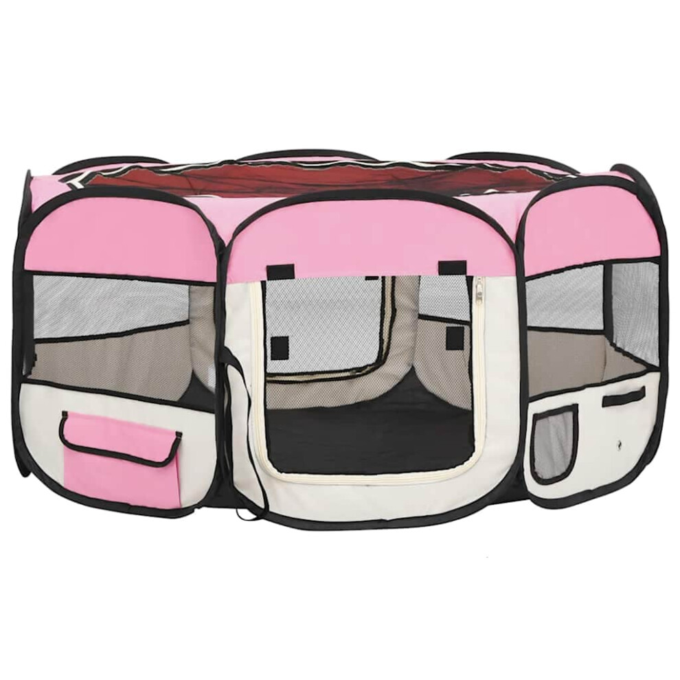 Vidaxl Foldable Pink Dog Playpen With Carrying Bag, 145X145x61 Cm, 8 Panels, Steel Frame (171012)
