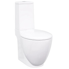 vidaXL WC Ceramic Toilet Bathroom Round Toilet Bottom Water Flow White Unit
