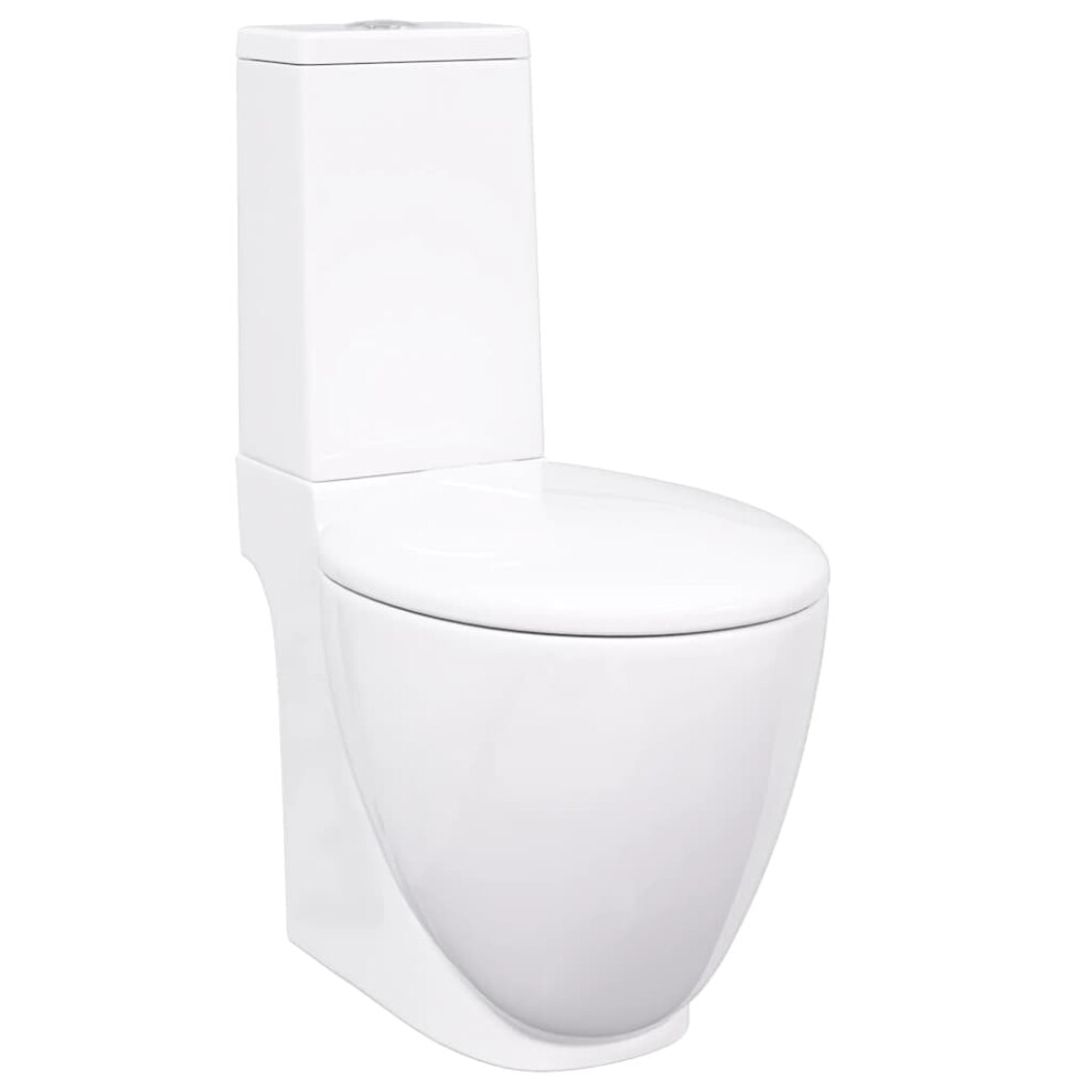 Vidaxl Wc Ceramic Toilet Bathroom Round Toilet Bottom Water Flow White Unit