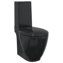 vidaXL WC Ceramic Toilet Bathroom Round Toilet Bottom Water Flow Black Unit