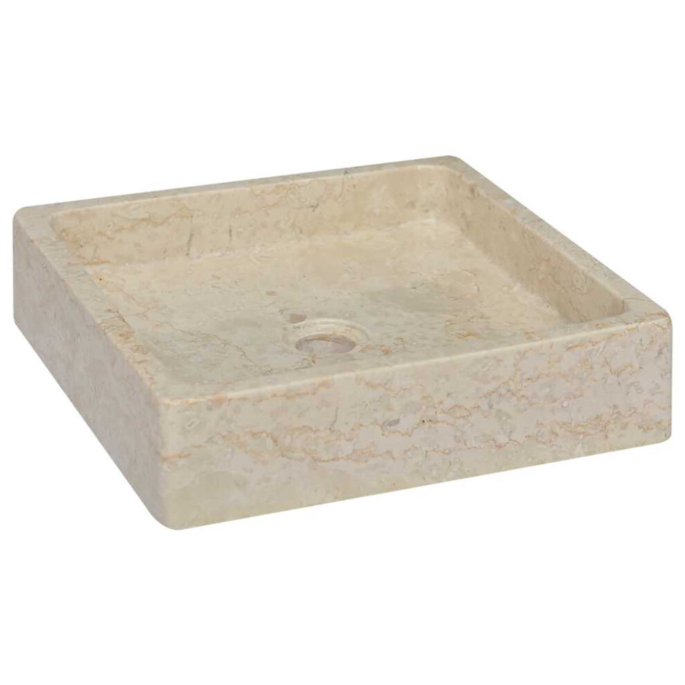 Vidaxl Sink Cream 40X40x10 Cm Marble Washroom Natural Stone Basin Bathroom