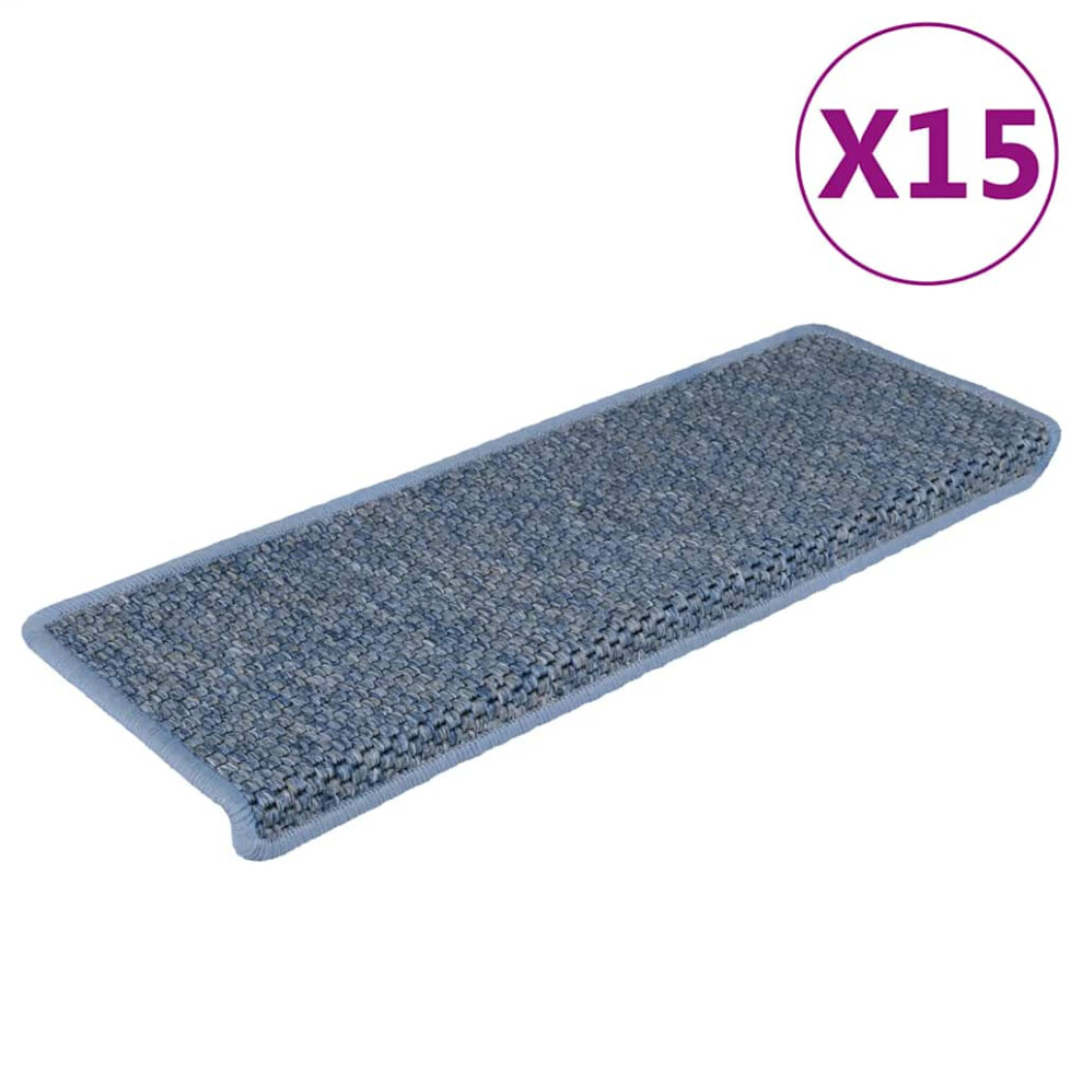 Vidaxl Stair Mats Carpet Stair Tread Rug Self-Adhesive Sisal-Look 15 Pcs Blue