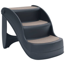 vidaXL Folding 3-Step Dog Stairs Dark Grey Pet Furniture Ladders Ramps Indoor