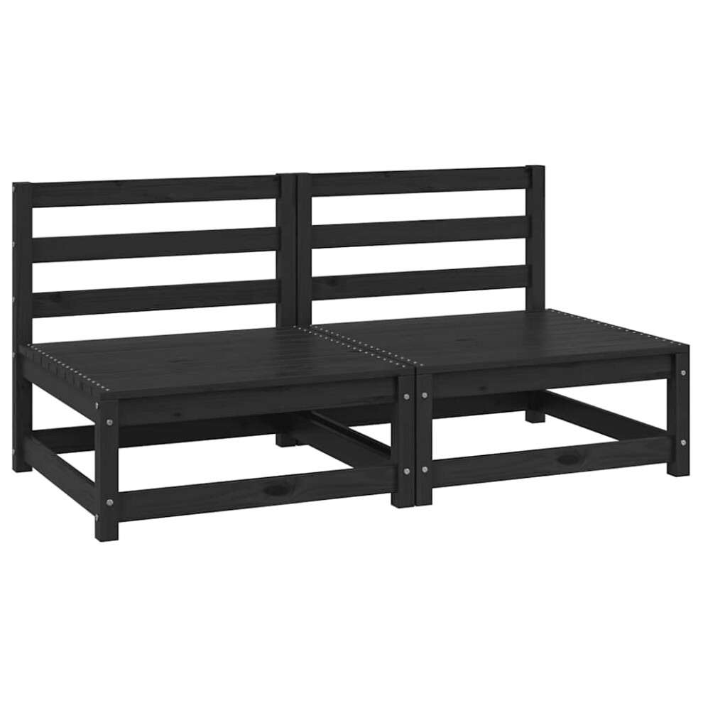 vidaXL Garden Middle Sofas Outdoor Sectional Sofa 2 pcs Black Solid Wood Pine
